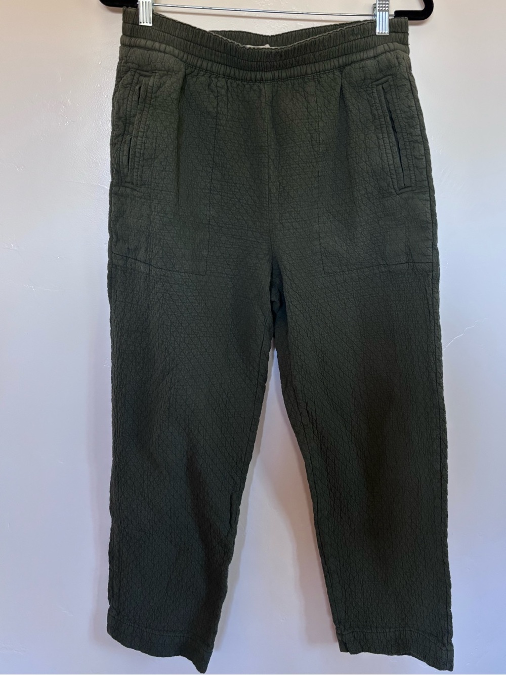 Madewell Olive Green Textured Cotton Pull On Cropped Pants Medium | A11